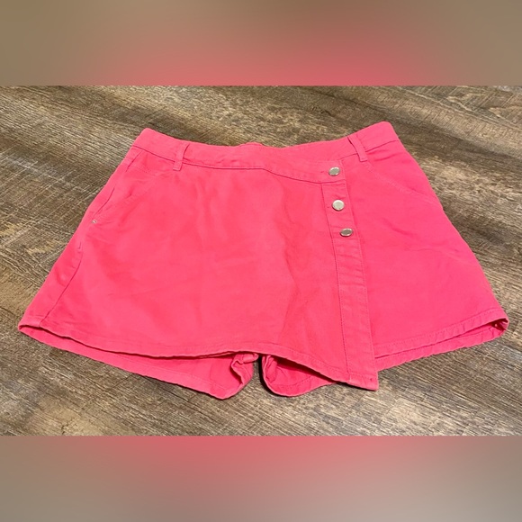 Zara Pants - Zara Hot Pink Denim Skort Skirt Pockets Button Casual 90s Grunge Chic